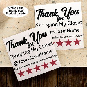 Custom "Thank You" Product Inserts 3x3 Leave a Review Shop My Closet 50 Count